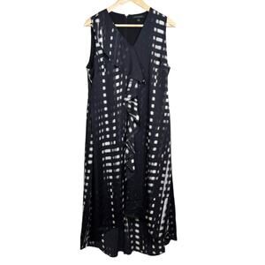 Banana Republic Size 16 Black White Abstract Print Ruffle Front Cascade Dress